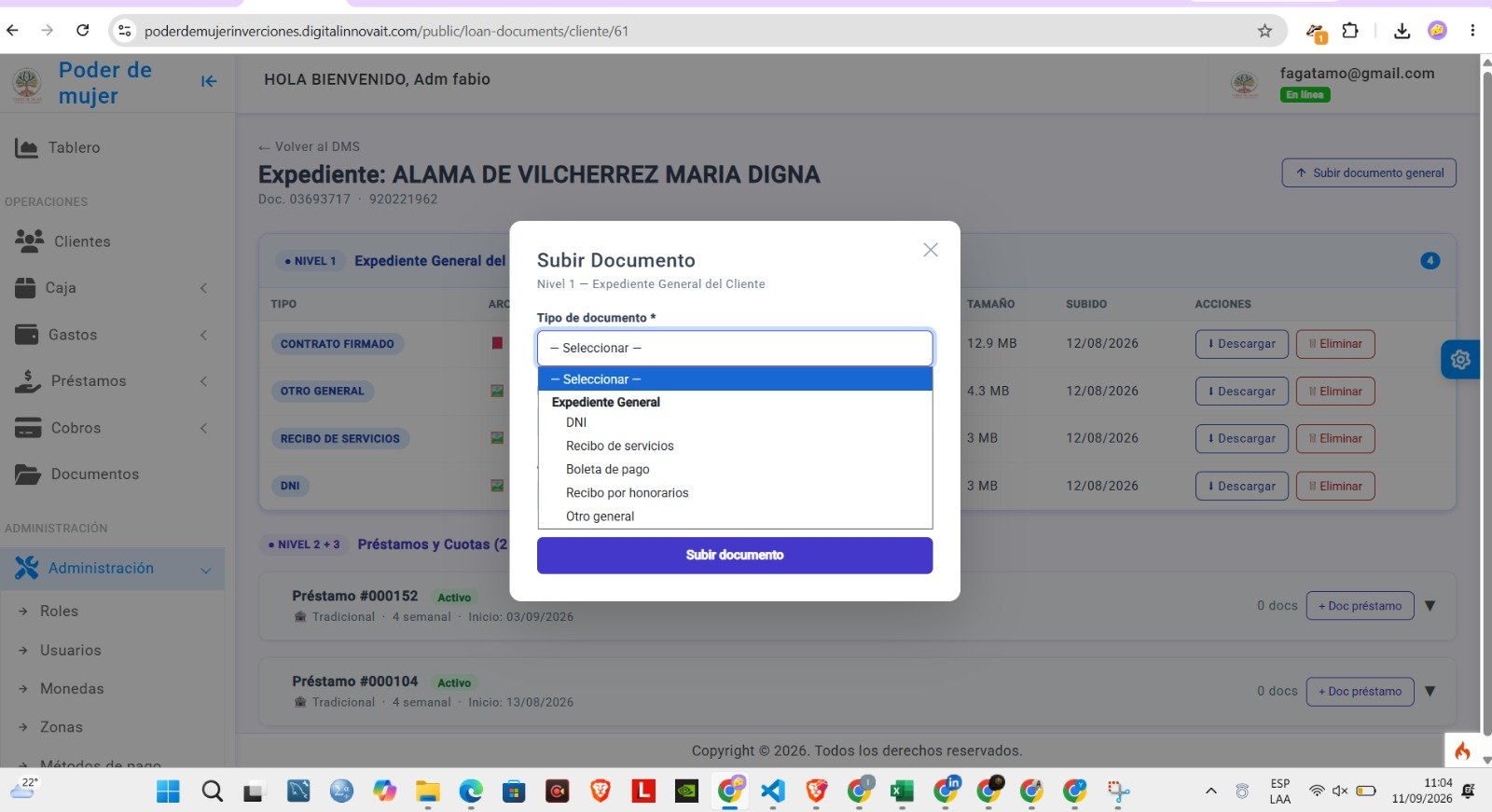 Expediente de documentos del cliente