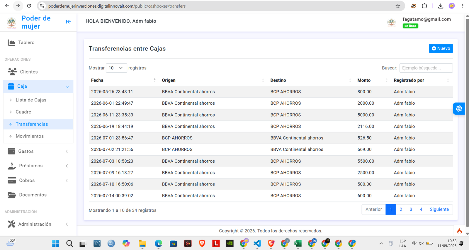 Transferencias entre cajas